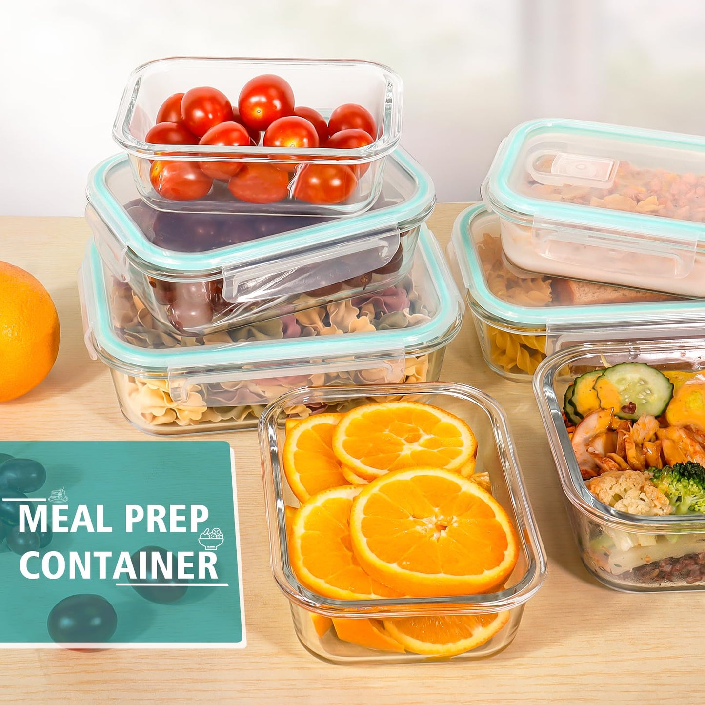 Feshory Airtight Glass Food Storage Container Sets, 10 Piece, 370ML, Clear NEW