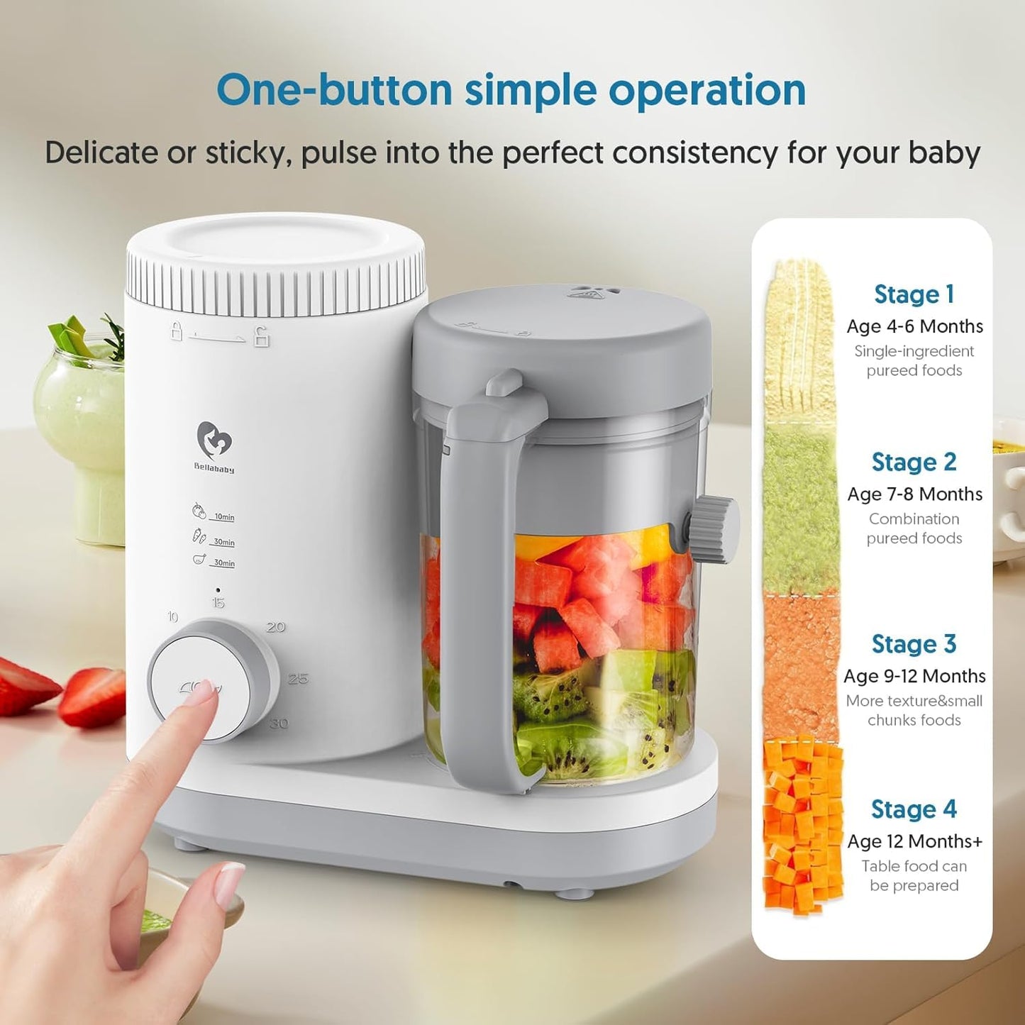 Bellababy White Baby Food Maker Blender Steamer Puree Processor for Infants DEMO