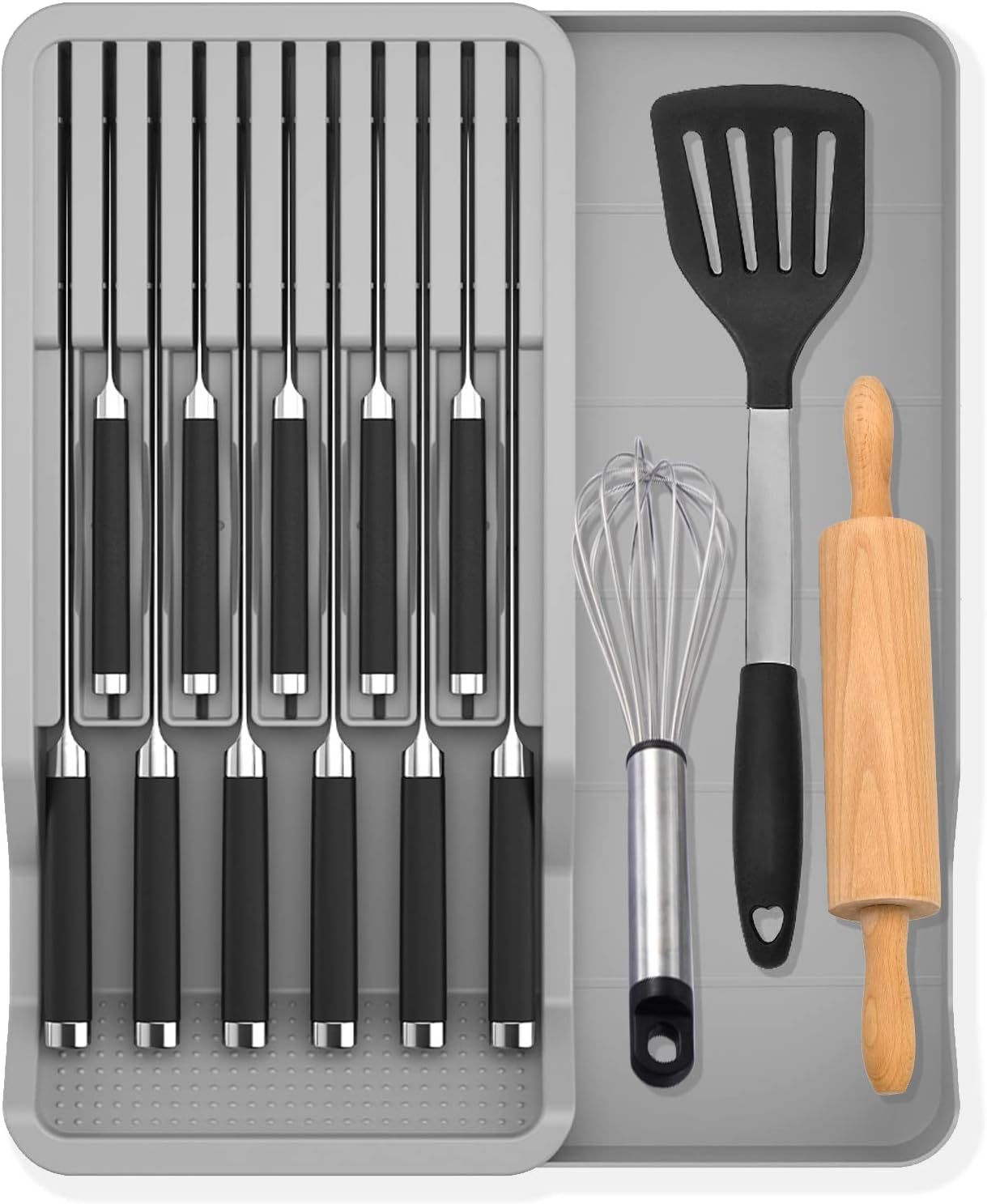 Expandable In-Drawer Knife Block Holder Organizer Grey Kitchen Storage DEMO