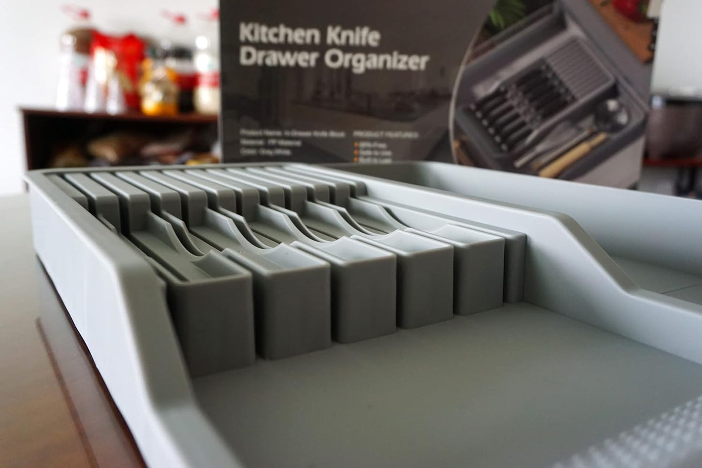 Expandable In-Drawer Knife Block Holder Organizer Grey Kitchen Storage DEMO