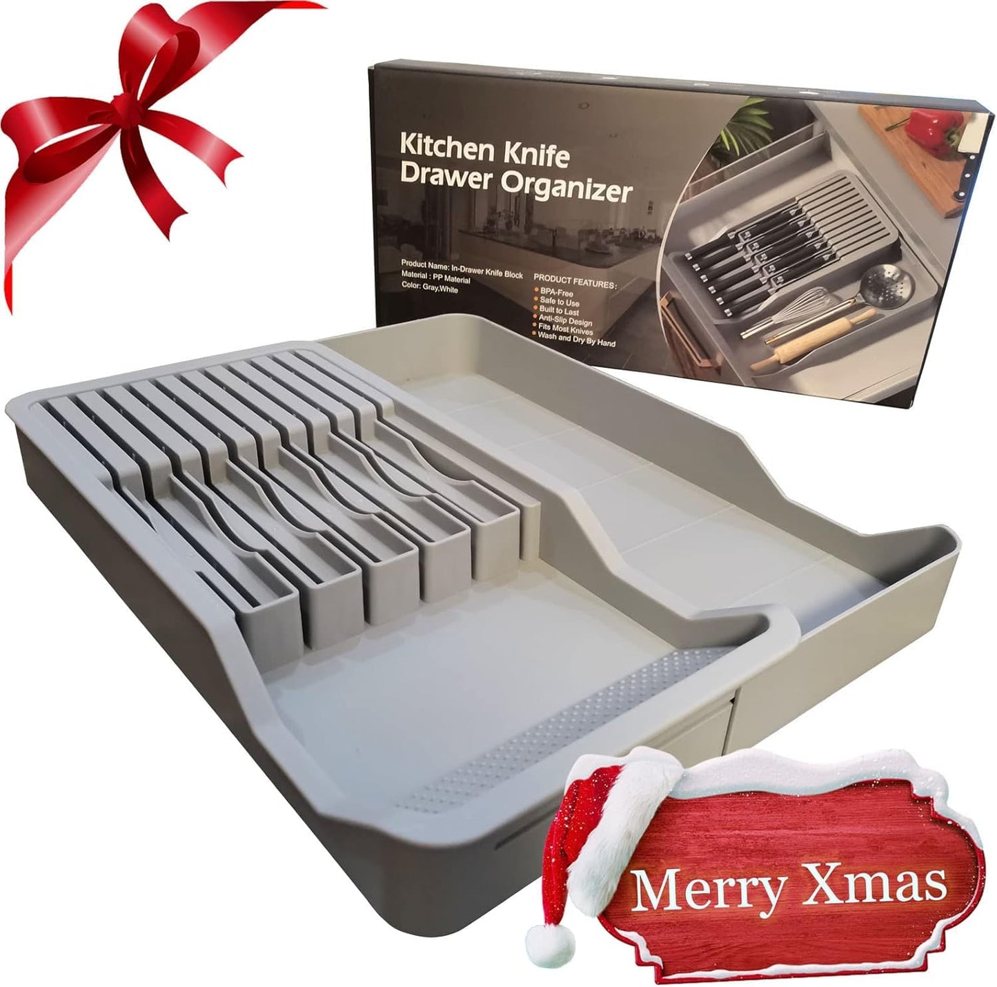 Expandable In-Drawer Knife Block Holder Organizer Grey Kitchen Storage DEMO
