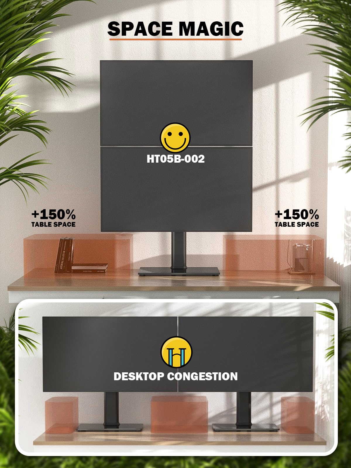Hemudu Vertical Dual Monitor Stand Alloy Steel Free-Standing Riser Black DEMO