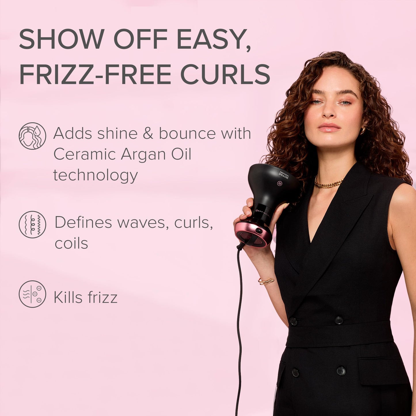 BELLISSIMA Curly Hair Dryer Diffuser, Compact Travel Size, Black & Pink DEMO