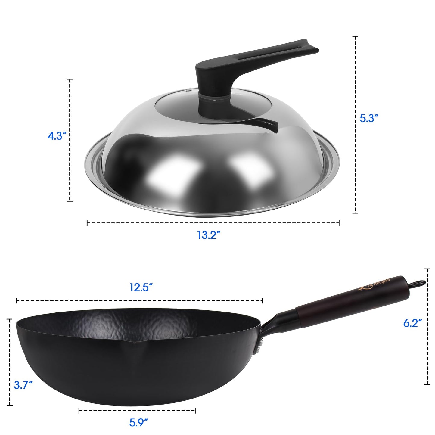 Souped Up Woks Recipes 12.5" Carbon Steel Wok with Stainless Glass Lid DEMO