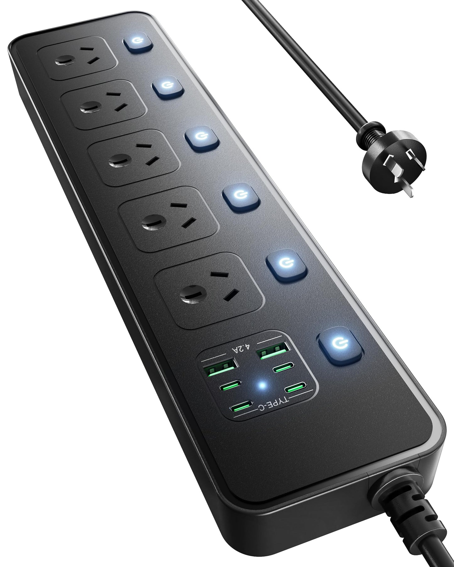 Power Strip with 5 AC Outlets and 2 USB Ports Surge Protector 3250W Black NEW