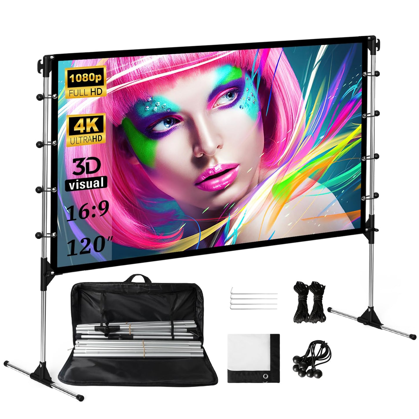 120 Inch Portable Projection Screen Anti-Crease Indoor Outdoor White & Black