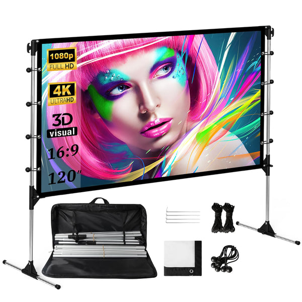 120 Inch Portable Projection Screen Anti-Crease Indoor Outdoor White & Black