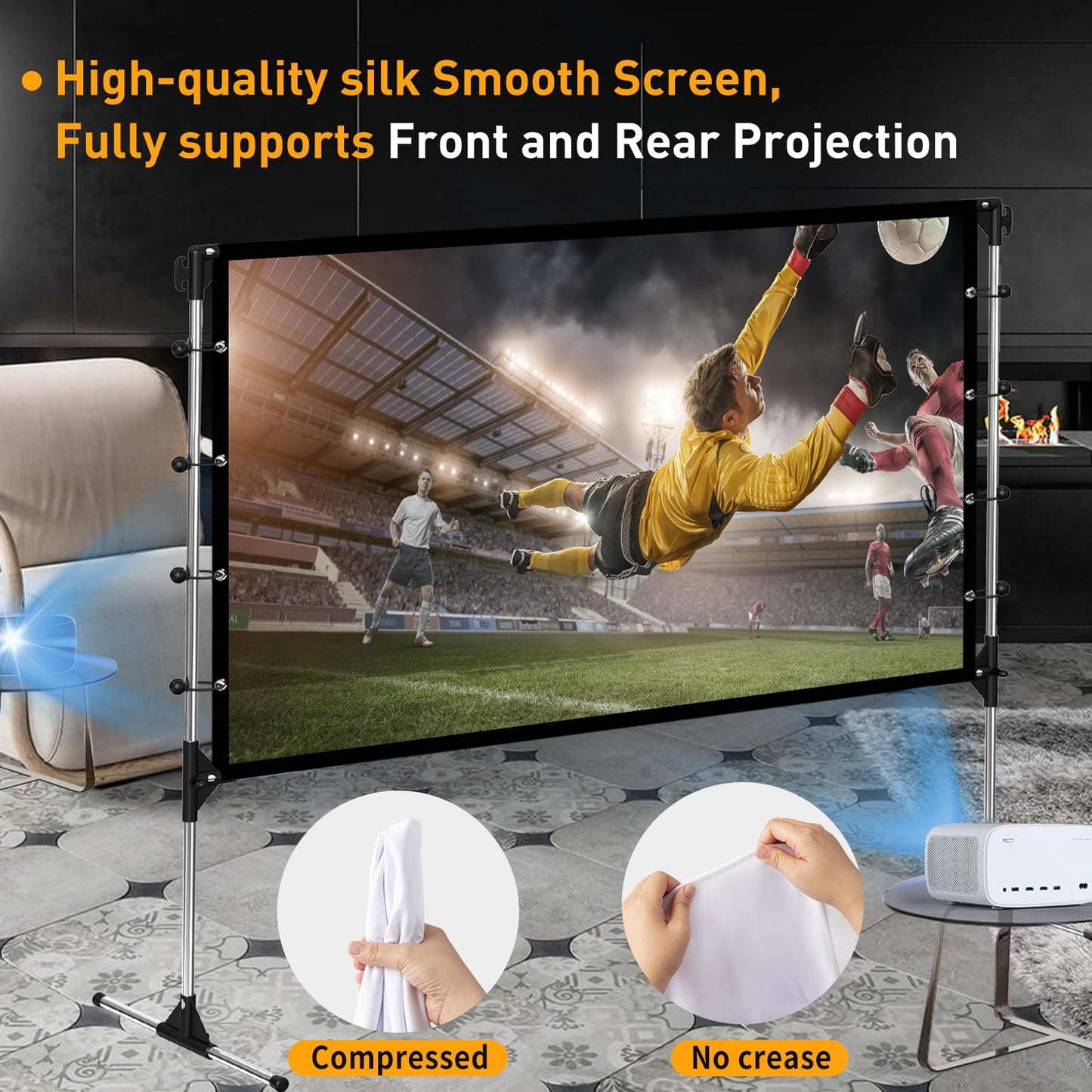 120 Inch Portable Projection Screen Anti-Crease Indoor Outdoor White & Black