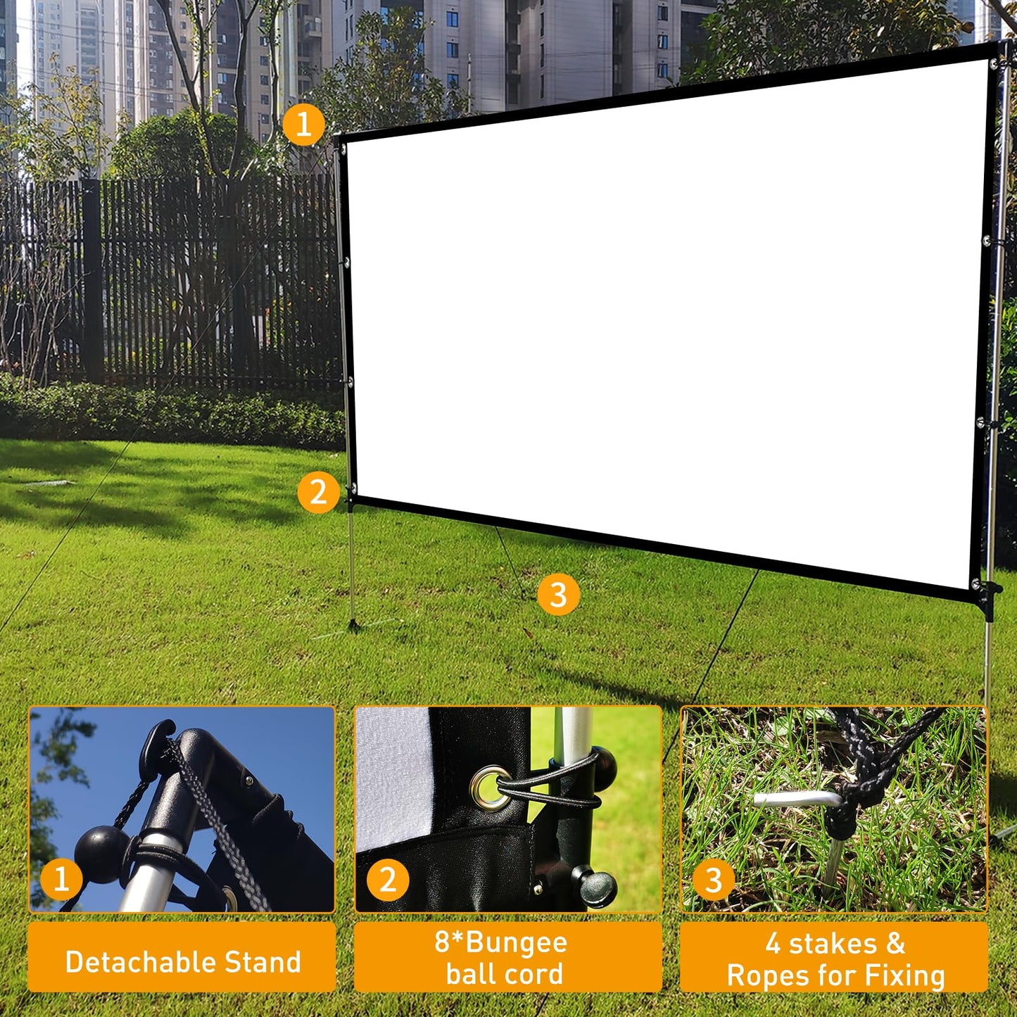 120 Inch Portable Projection Screen Anti-Crease Indoor Outdoor White & Black