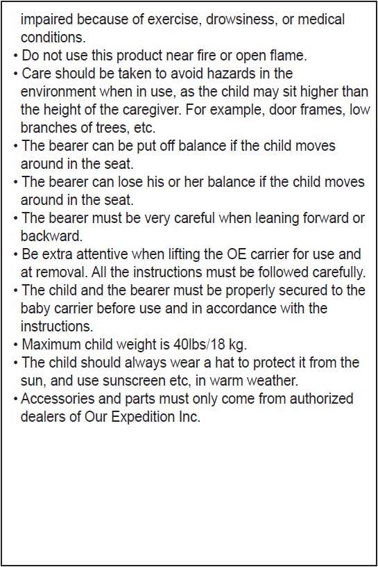 OE Our Expedition Shoulder Hiking Carrier for Babies Toddlers Children DEMO