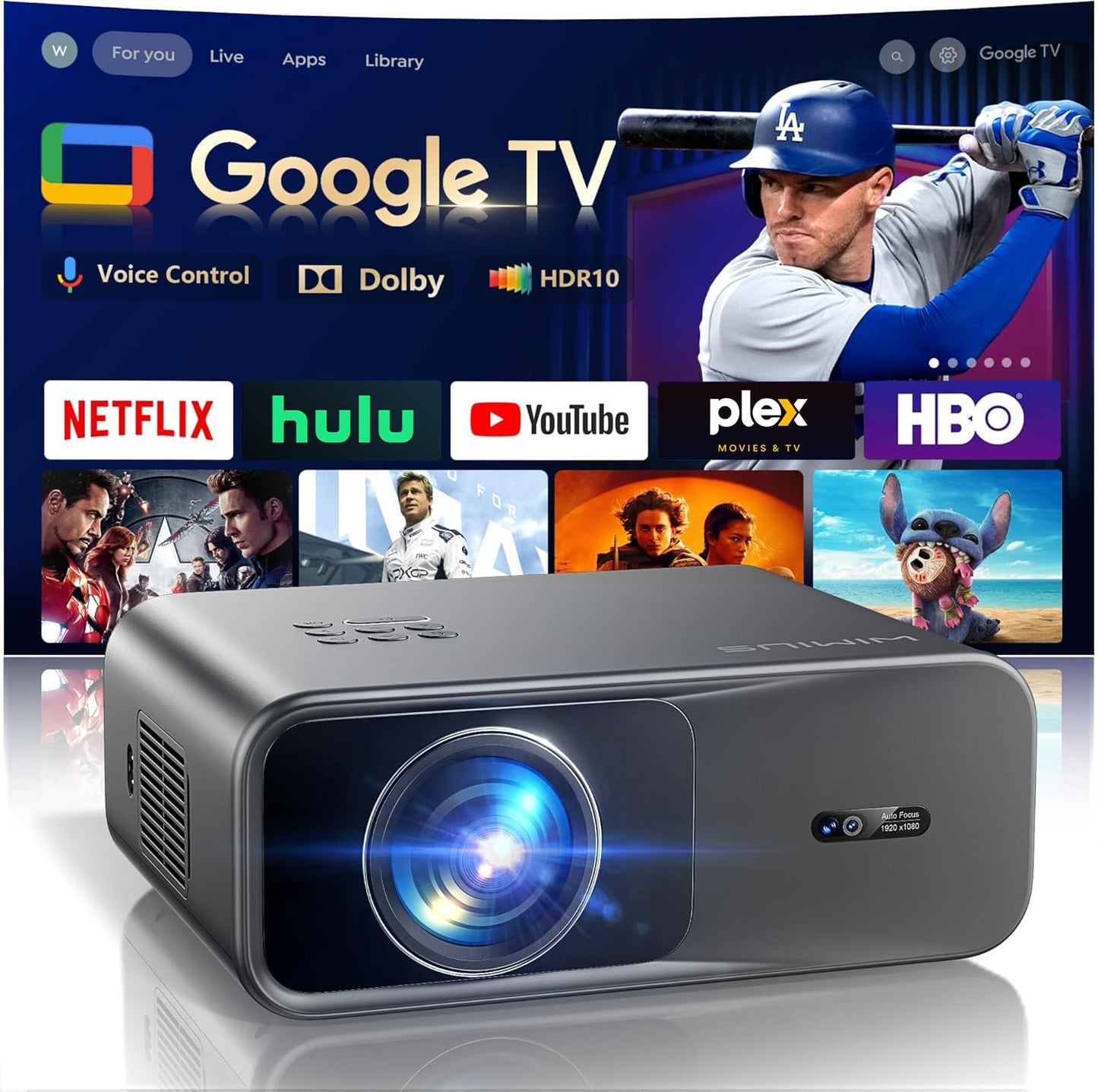 WiMiUS 4K Projectors Projector with Google TV, Netflix, Disney+ and Dolby Audio