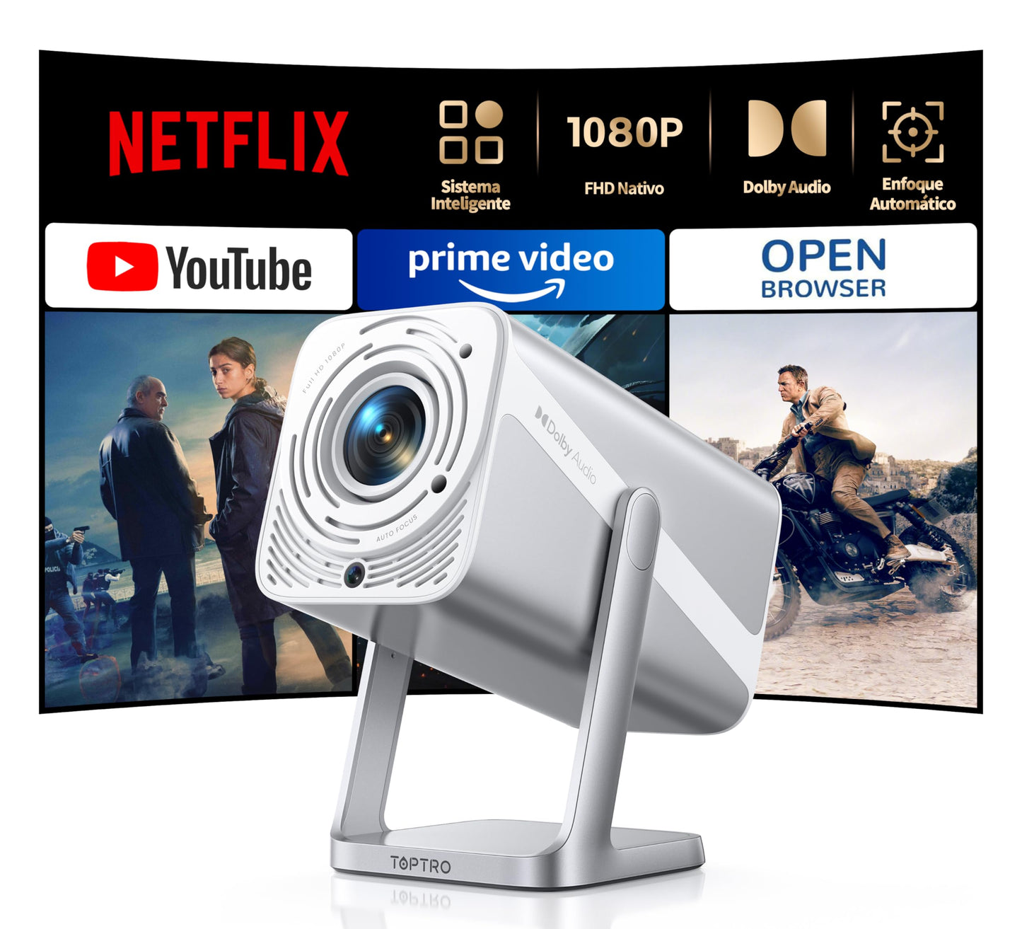 TOPTRO 4K Projectors Mini Projector Built-in Apps Dolby Audio Portable Home