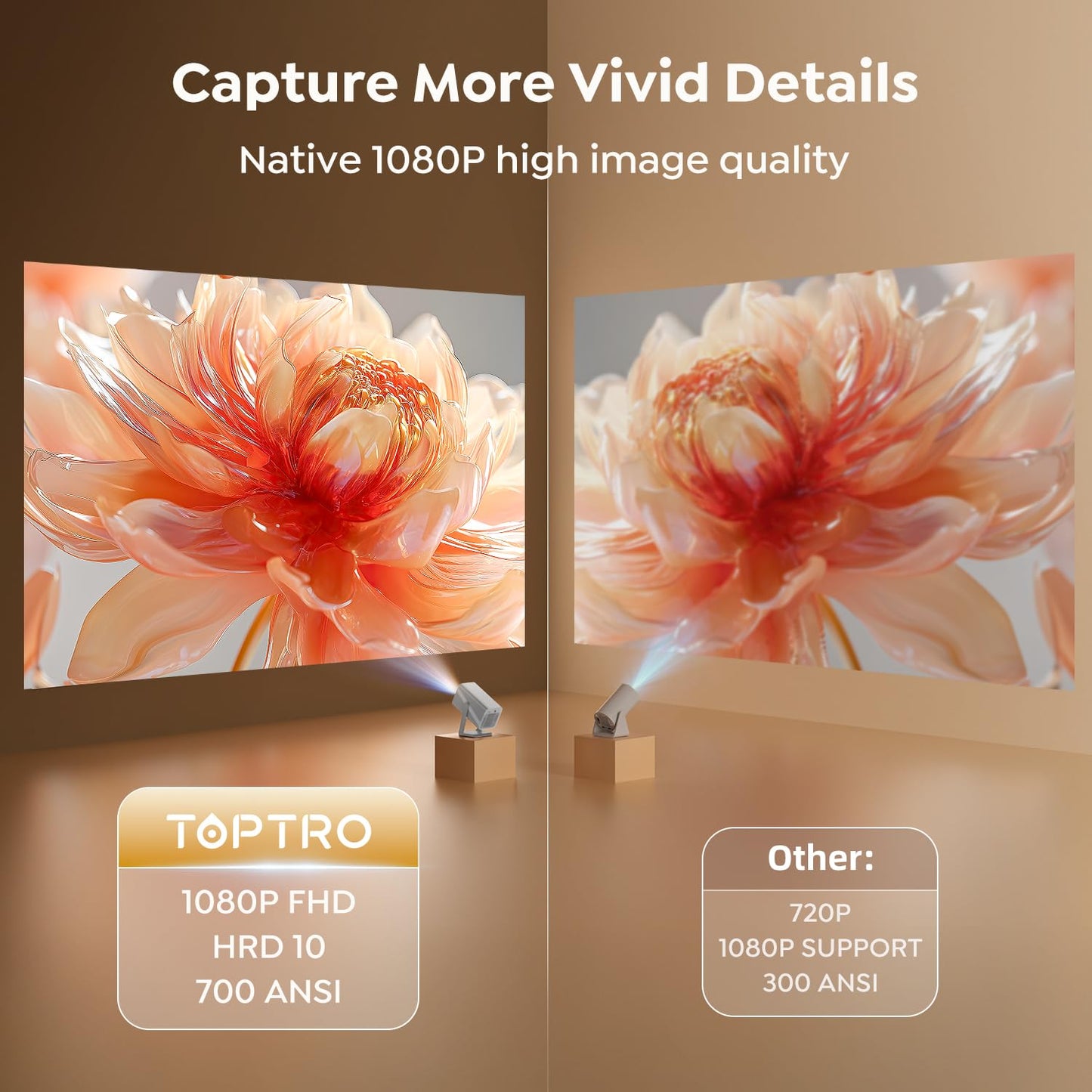 TOPTRO 4K Projectors Mini Projector Built-in Apps Dolby Audio Portable Home