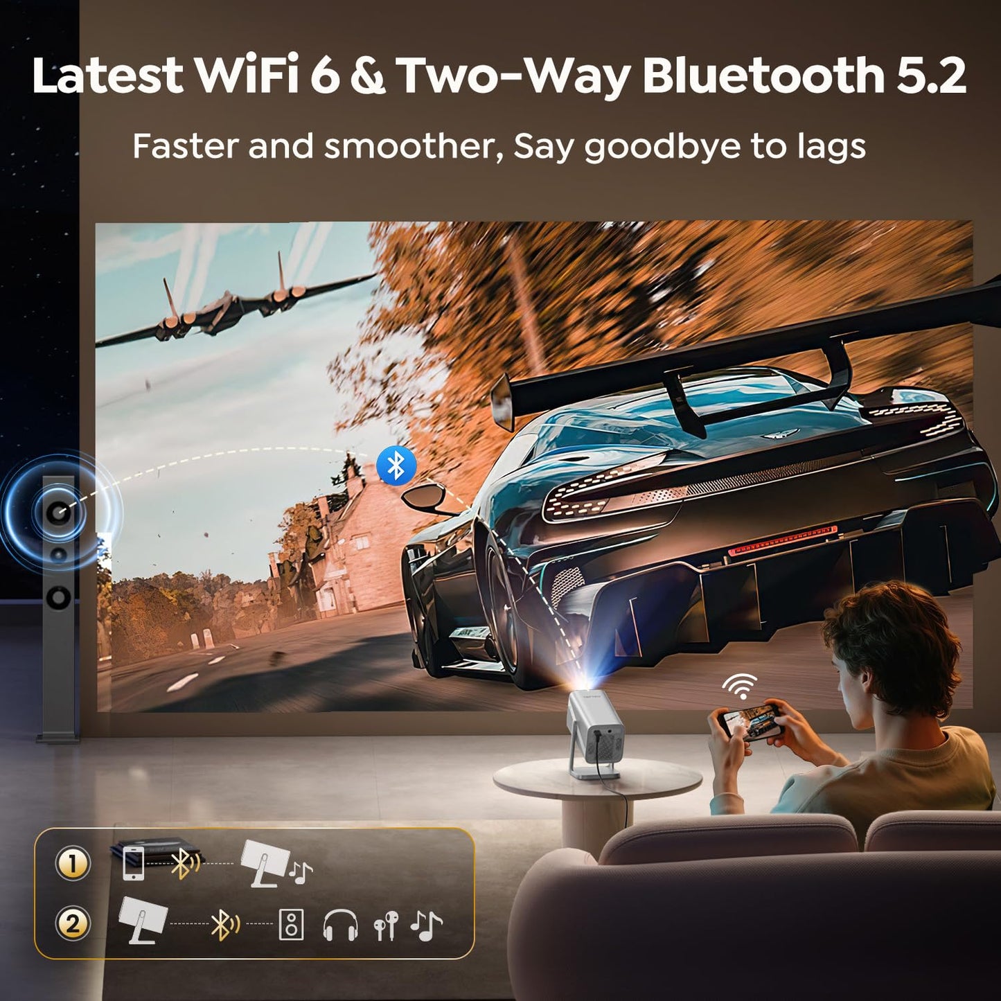 TOPTRO 4K Projectors Mini Projector Built-in Apps Dolby Audio Portable Home