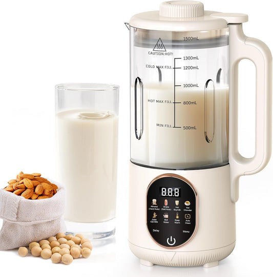 Automatic 1.5L Nut Milk Maker with 20 Blades, 10-in-1 Cream Frother for NEW