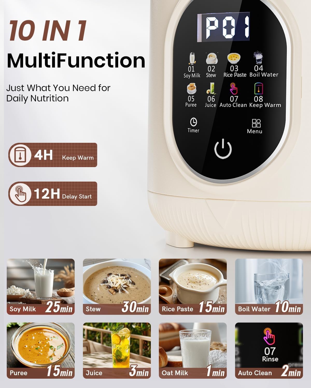 Automatic 1.5L Nut Milk Maker with 20 Blades, 10-in-1 Cream Frother for NEW