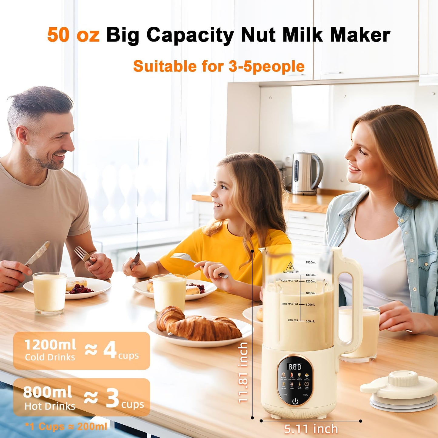 Automatic 1.5L Nut Milk Maker with 20 Blades, 10-in-1 Cream Frother for NEW