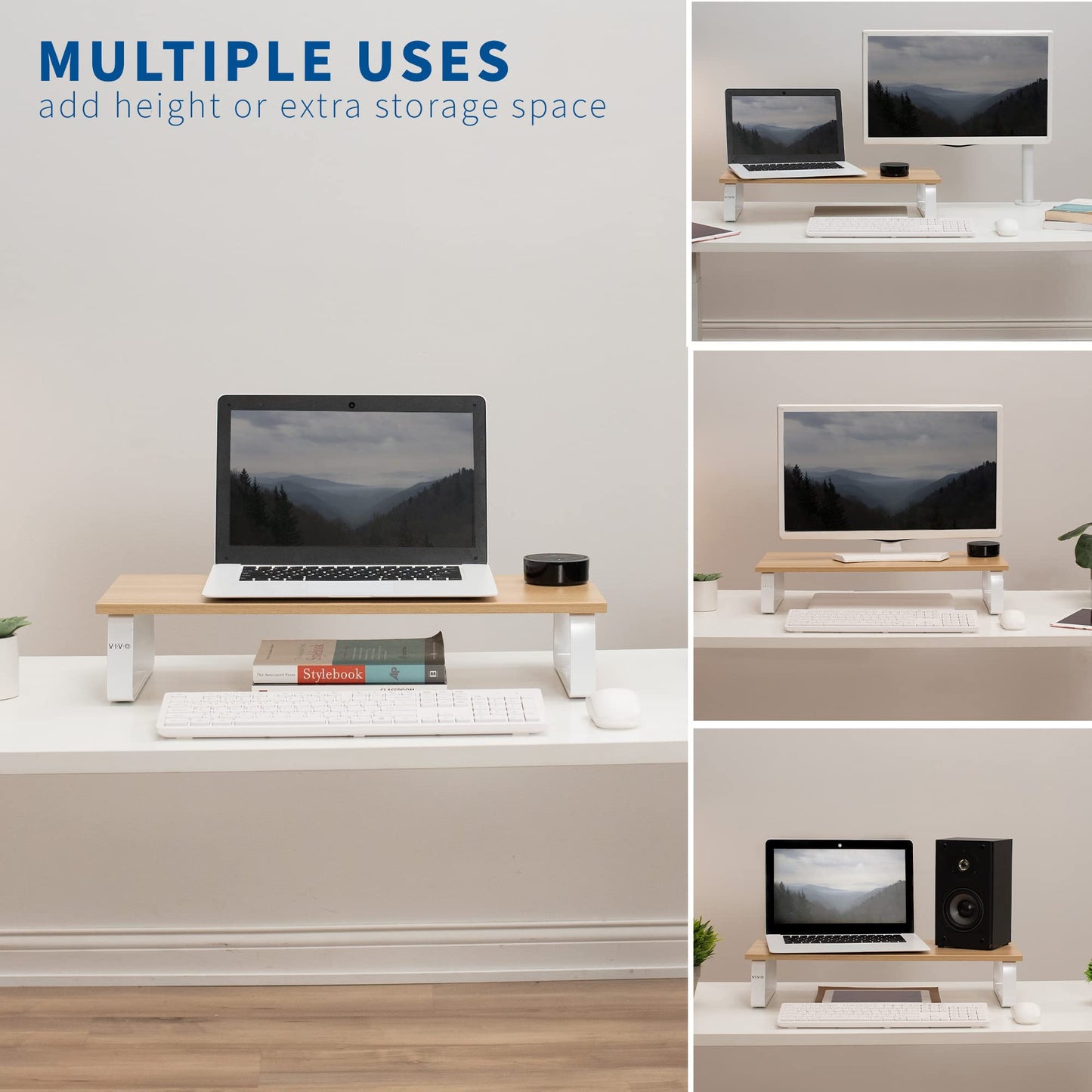 VIVO Light Wood Monitor Stand Desktop Riser for Laptop Screen Keyboard DEMO