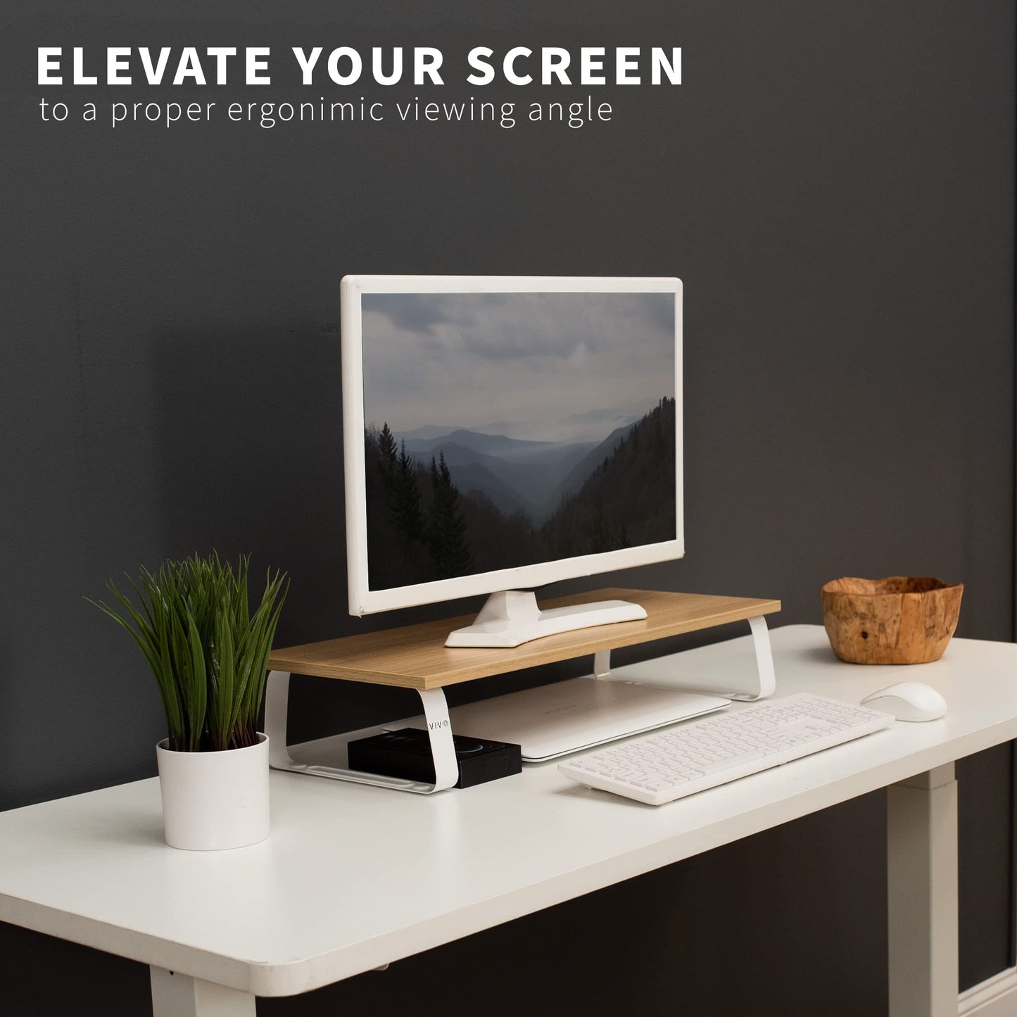 VIVO Light Wood Monitor Stand Desktop Riser for Laptop Screen Keyboard DEMO