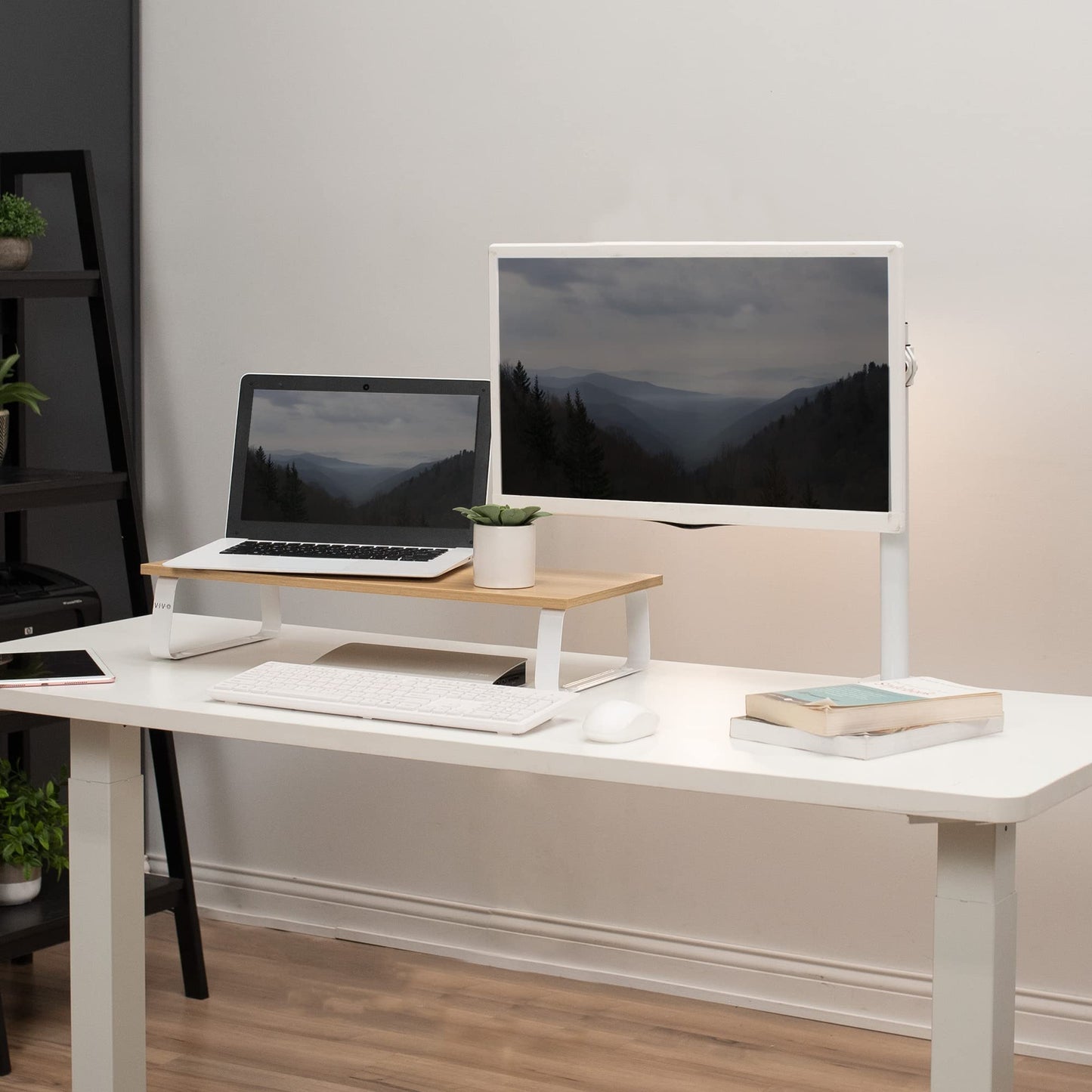 VIVO Light Wood Monitor Stand Desktop Riser for Laptop Screen Keyboard DEMO