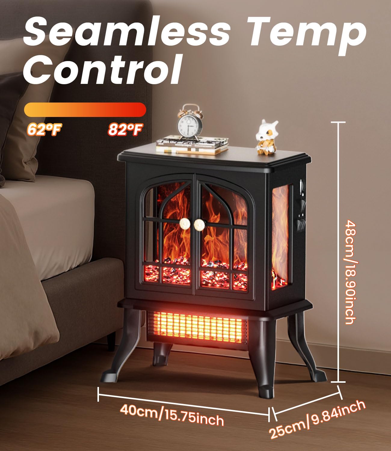 2000W Electric Heating Fireplace Heater Fan with Adjustable Temperature in NEW