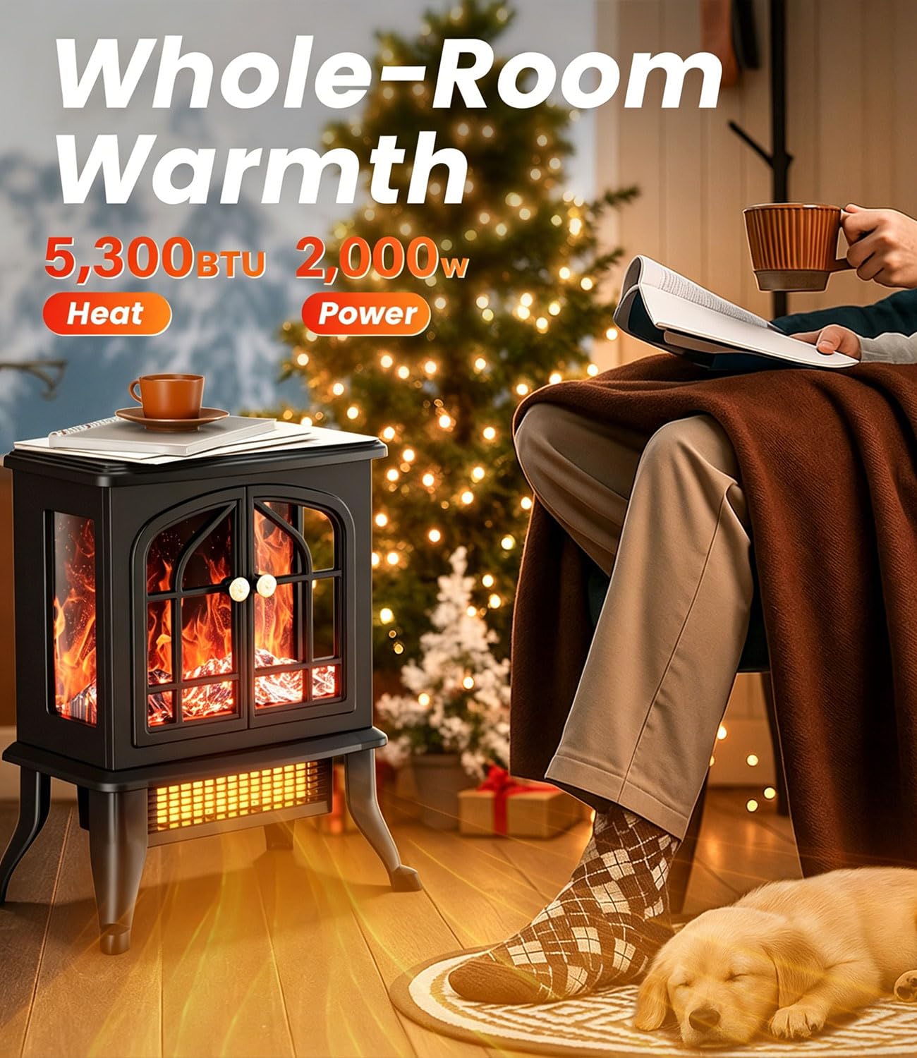 2000W Electric Heating Fireplace Heater Fan with Adjustable Temperature in NEW