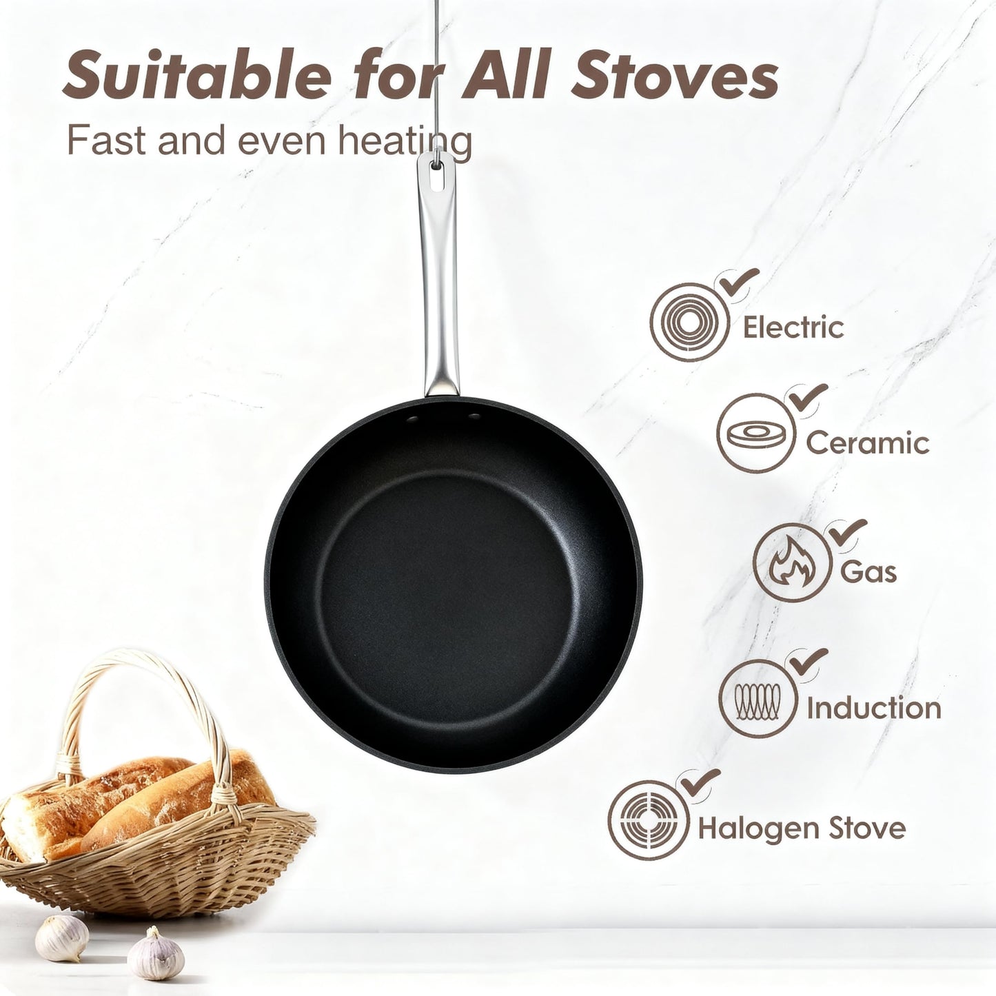 CS-KOCHSYSTEME 24cm Nonstick Deep Frying Pan with Premium Coating for Wok NEW