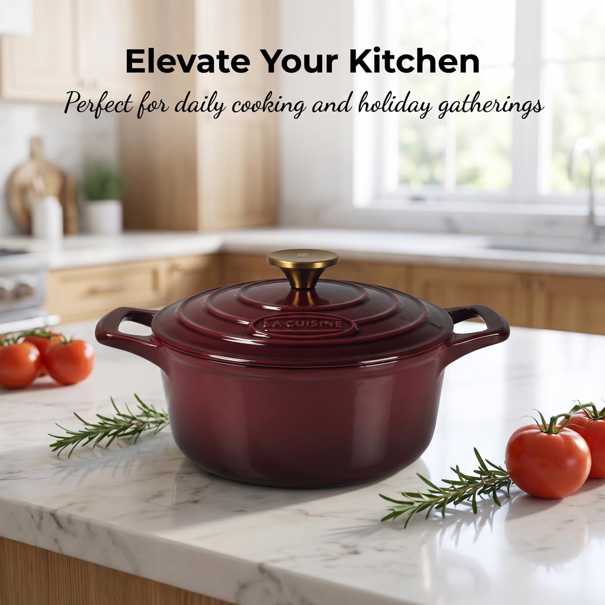 La Cuisine Enameled Cast Iron Dutch Oven Casserole Dish Pot Cranberry Red NEW
