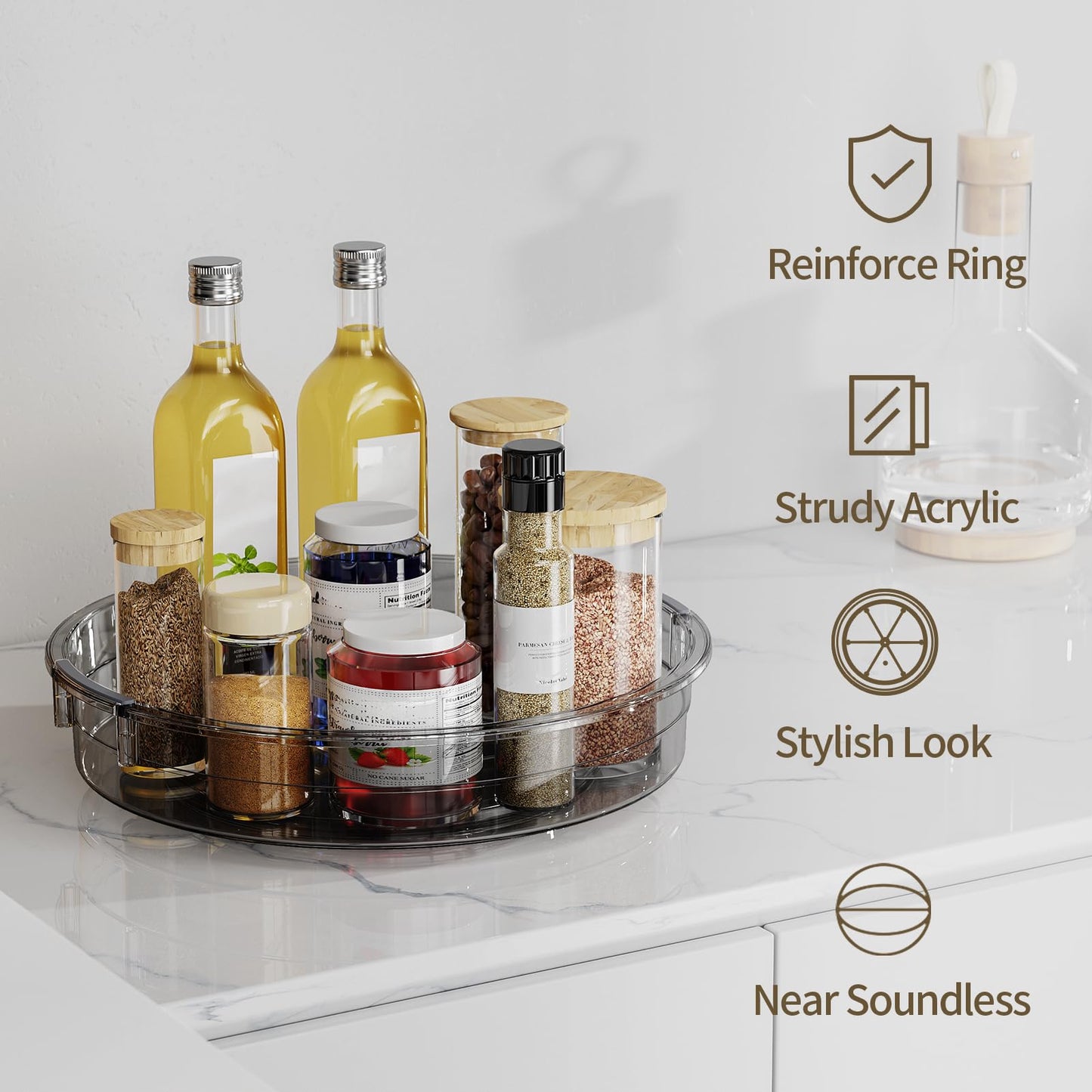 3-Pack Lazy Susan Turntable Organizer Kitchen Storage Accessories Grey NEW