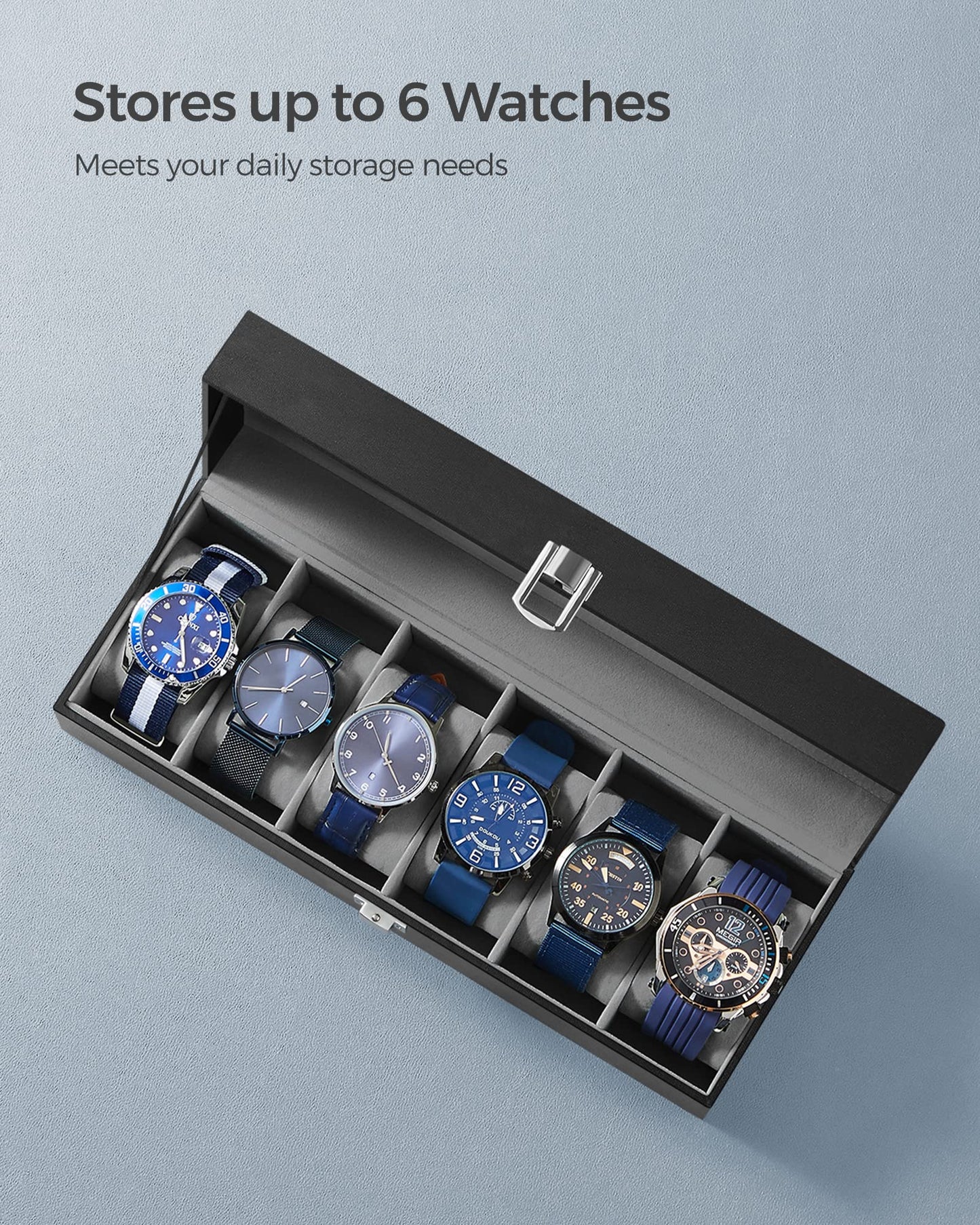 SONGMICS 6-Slot Glass Topped Watch Display Storage Box, Black & Gray, DEMO