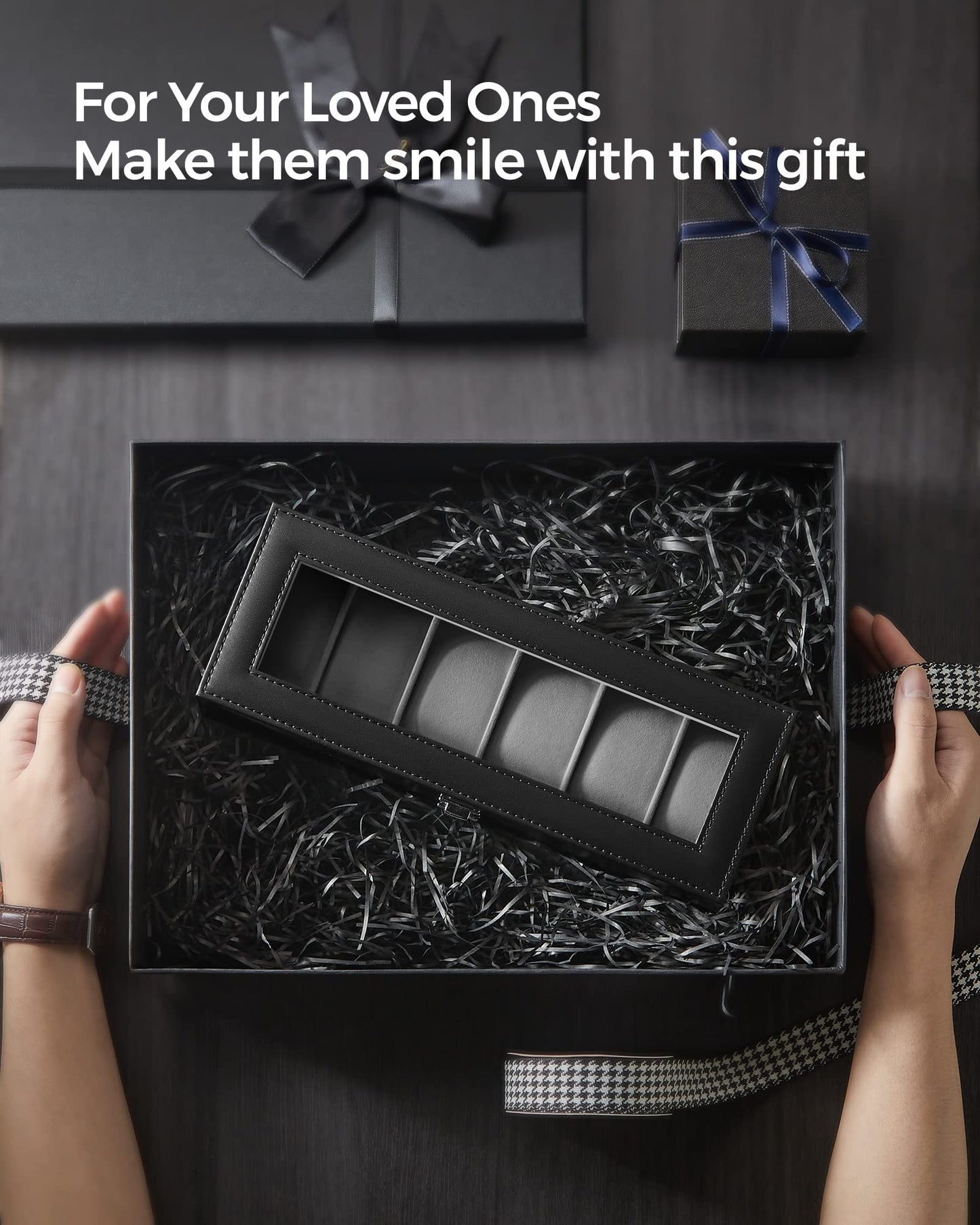 SONGMICS 6-Slot Glass Topped Watch Display Storage Box, Black & Gray, DEMO