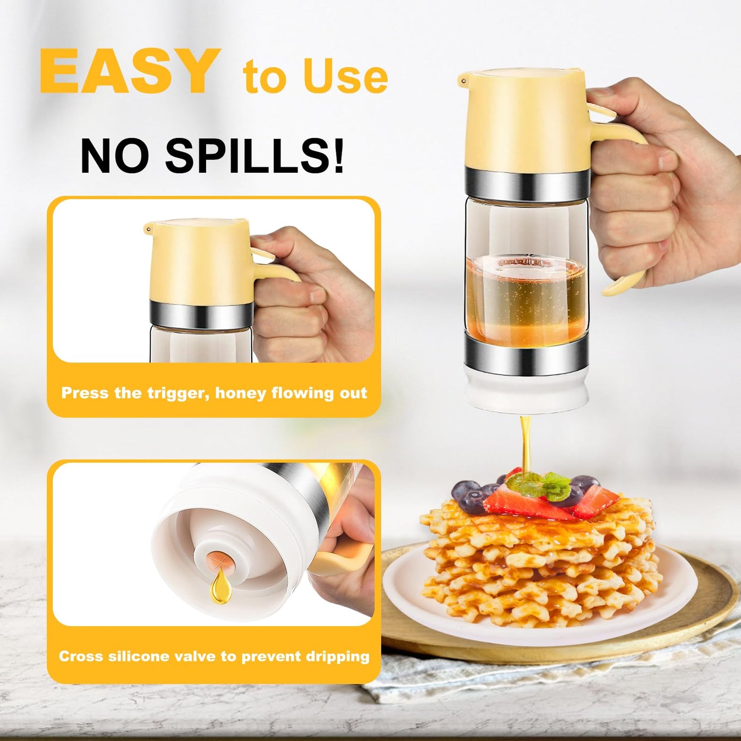 HOMKULA Glass Honey Dispenser No Drip Maple Syrup Jar for Coffee Tea 70-76oz NEW