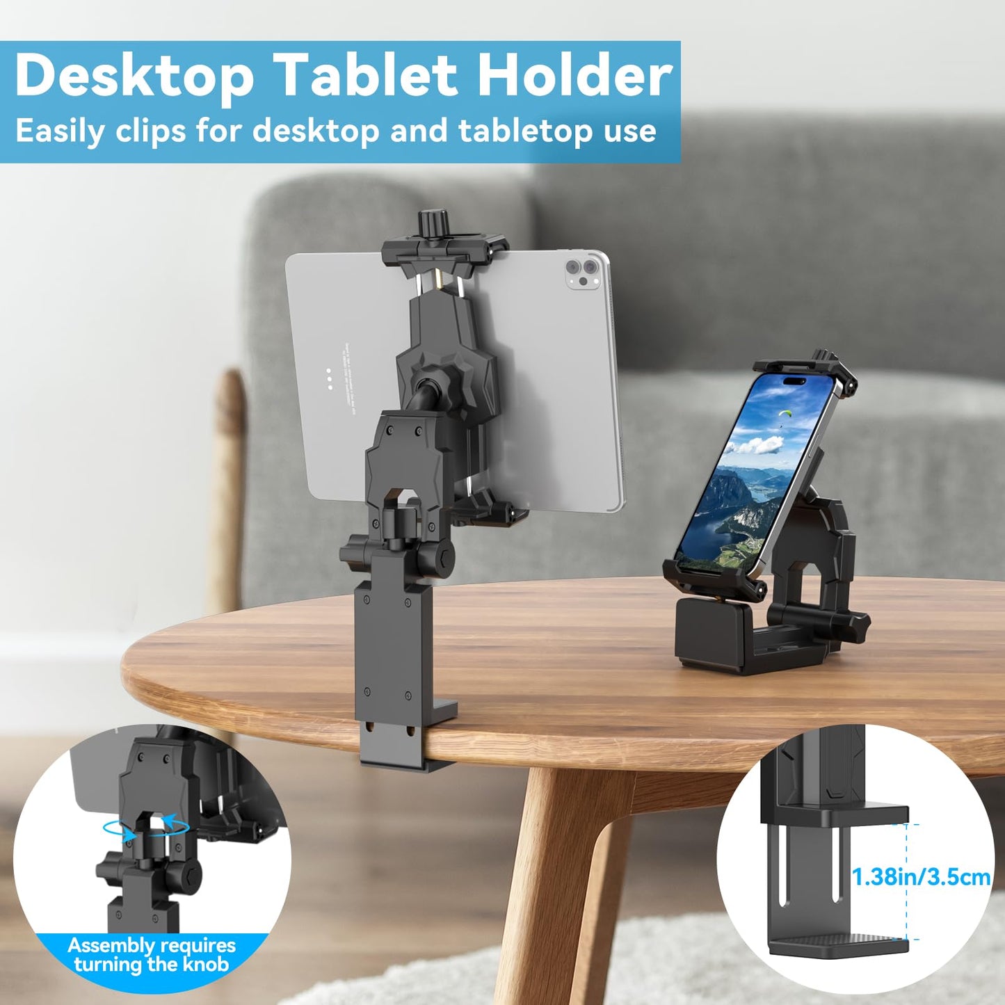 KDD Adjustable Stands Tablet Holder Stand for Travel, Black - Portable Mount NEW