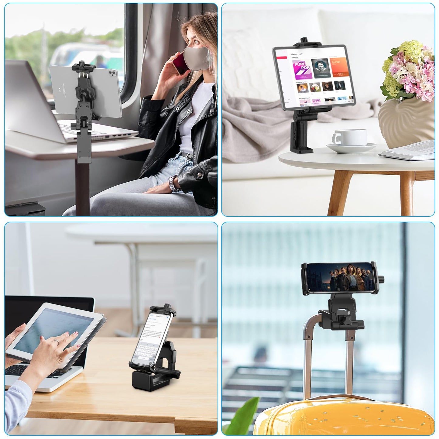 KDD Adjustable Stands Tablet Holder Stand for Travel, Black - Portable Mount NEW