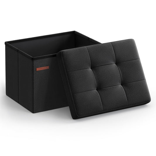 SONGMICS Folding Storage Ottoman Foot Rest Stool, 12.2"x16.1" Black NEW