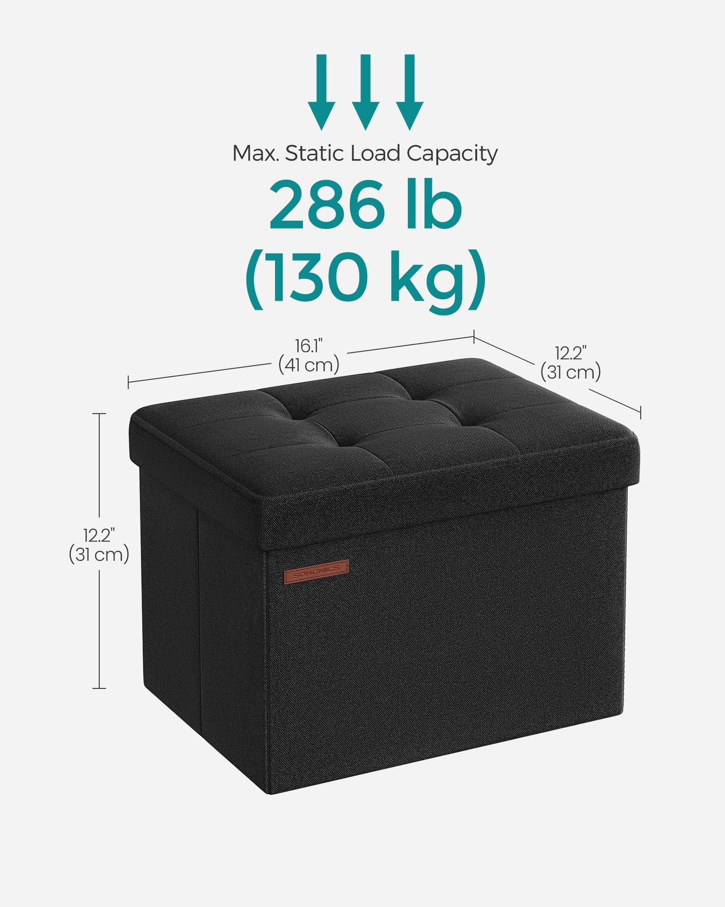 SONGMICS Folding Storage Ottoman Foot Rest Stool, 12.2"x16.1" Black NEW
