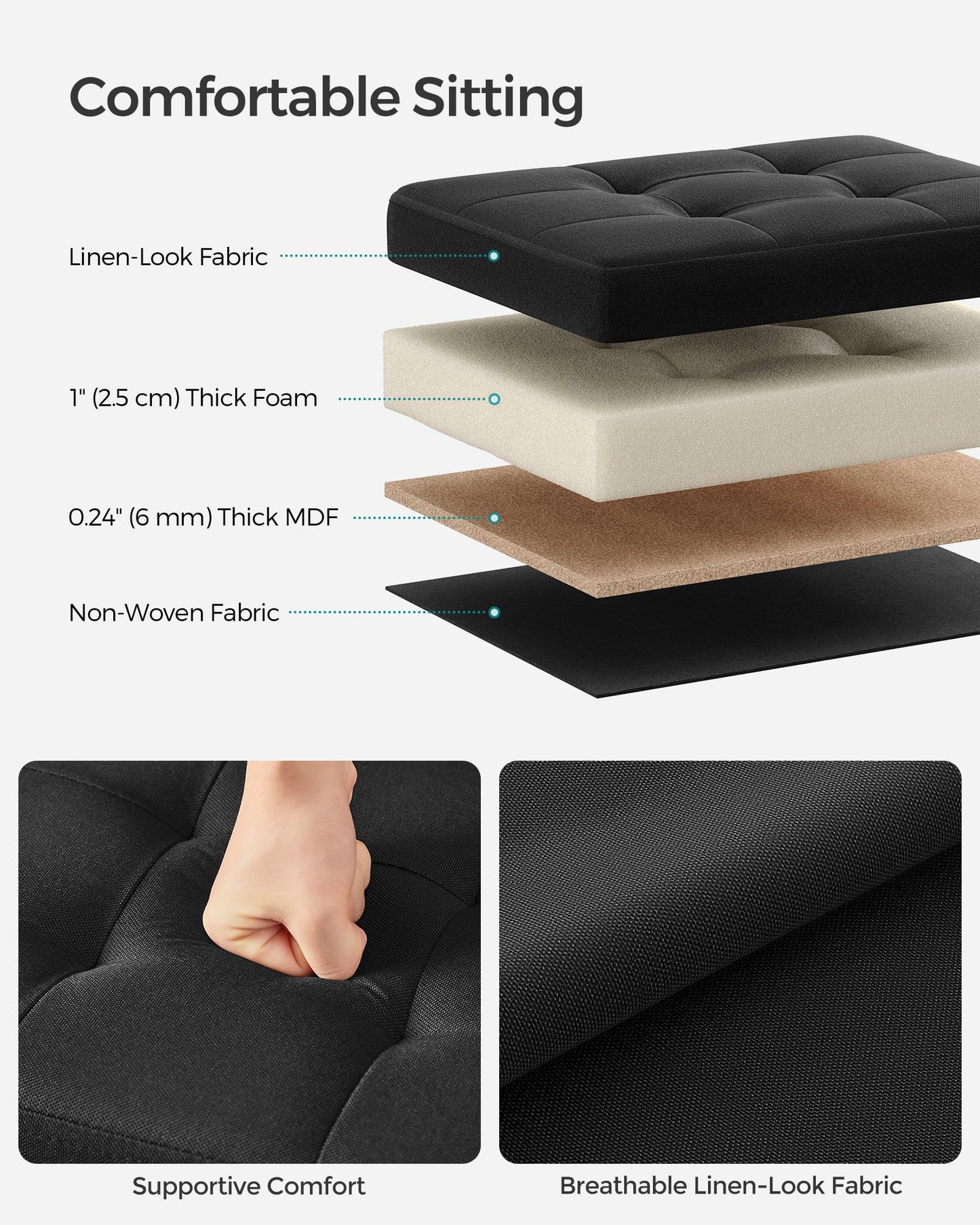 SONGMICS Folding Storage Ottoman Foot Rest Stool, 12.2"x16.1" Black NEW