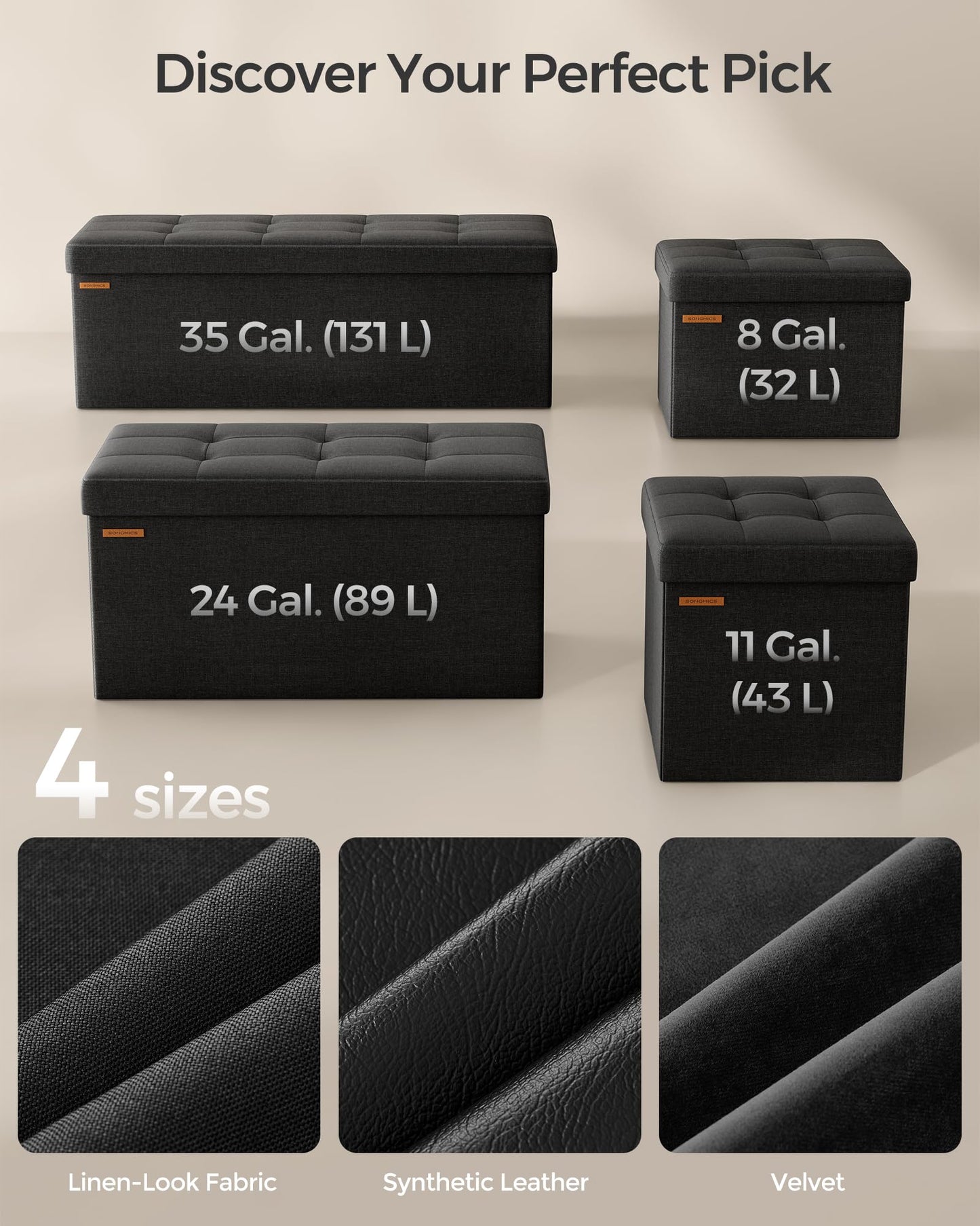 SONGMICS Folding Storage Ottoman Foot Rest Stool, 12.2"x16.1" Black NEW