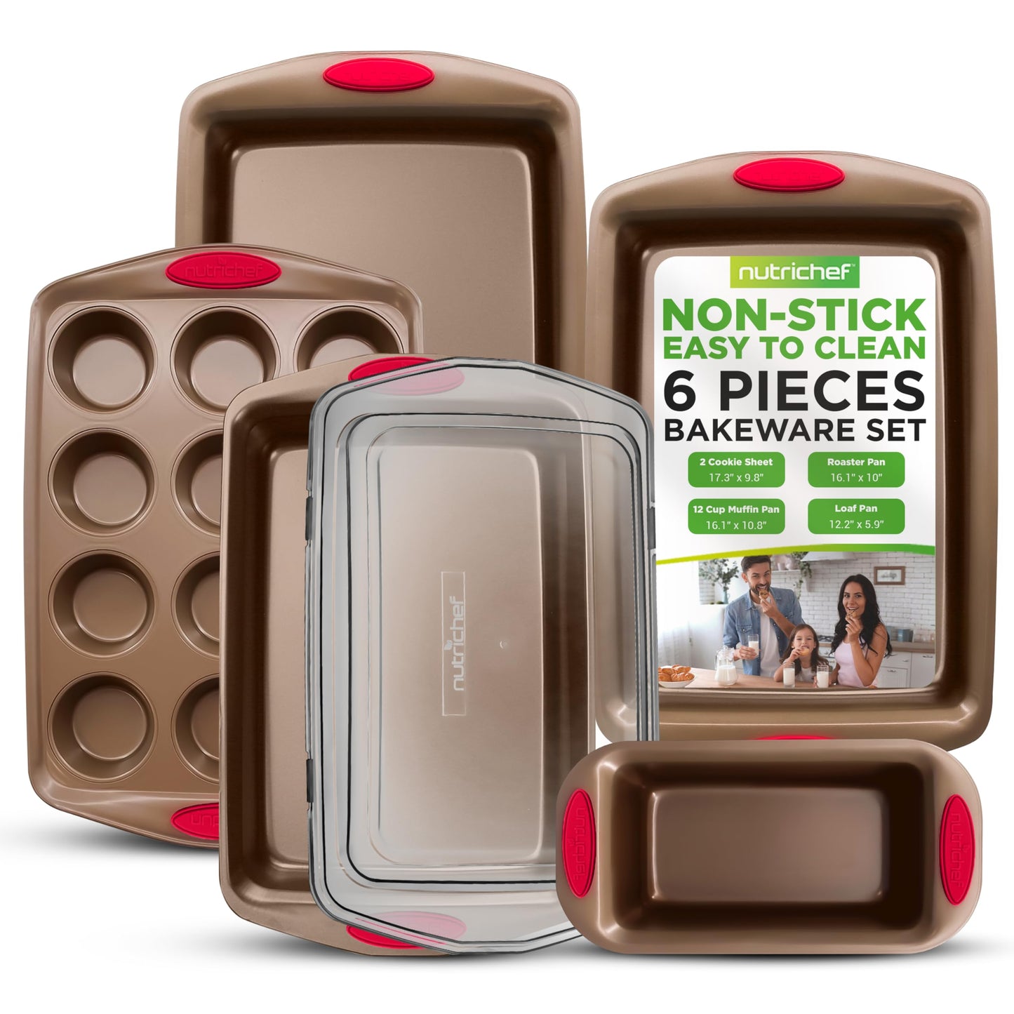 NutriChef 6-Piece Nonstick Baking Pan Set - Flexible Carbon Steel Bakeware NEW