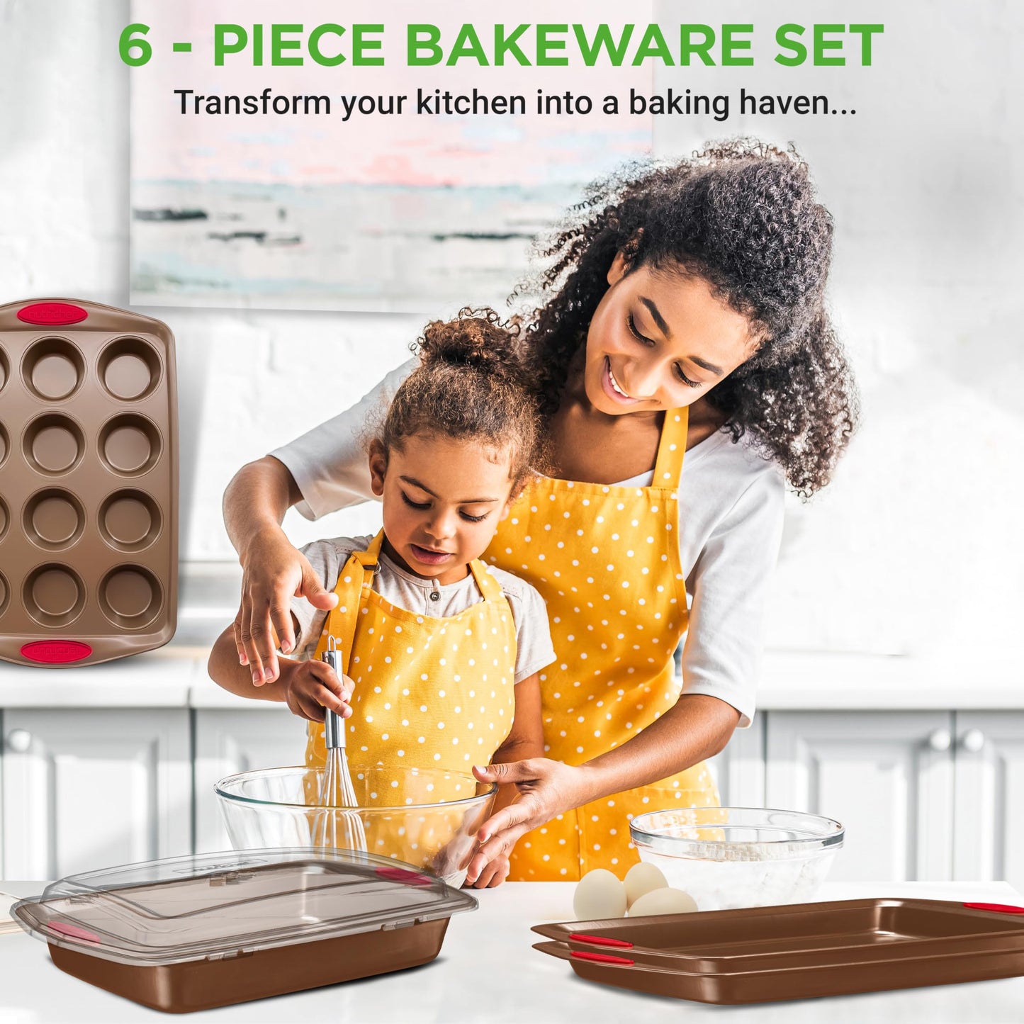 NutriChef 6-Piece Nonstick Baking Pan Set - Flexible Carbon Steel Bakeware NEW