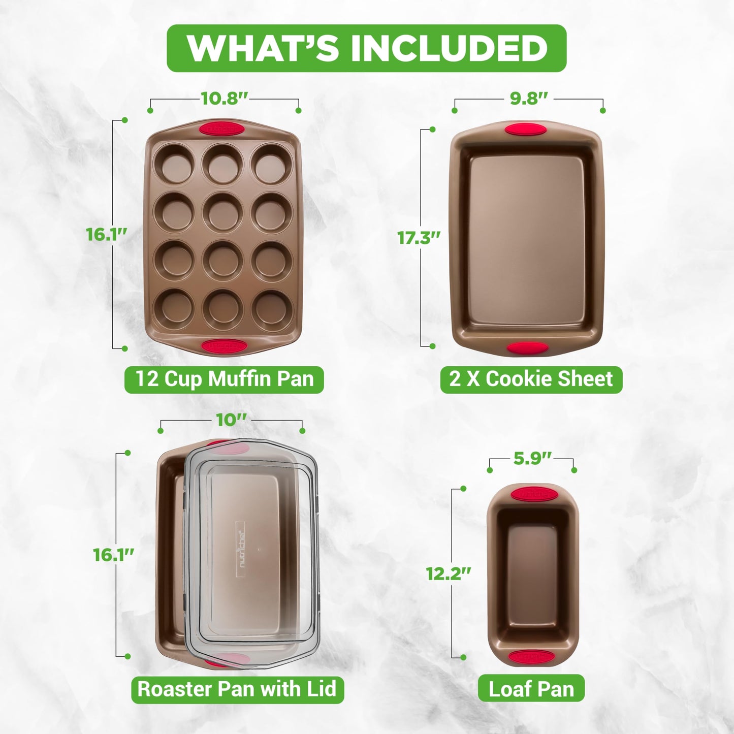 NutriChef 6-Piece Nonstick Baking Pan Set - Flexible Carbon Steel Bakeware NEW