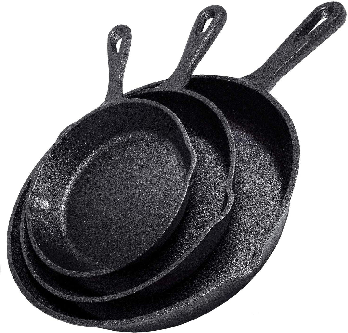 Cast Iron Frying Pan Set 3-Piece Heavy Duty Professional Chef Cookware Black NEW