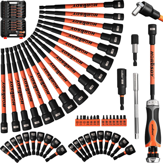 HORUSDY 60-Piece Magnetic Nut Driver Set with 6-in-1 Ratcheting Screwdriver NEW