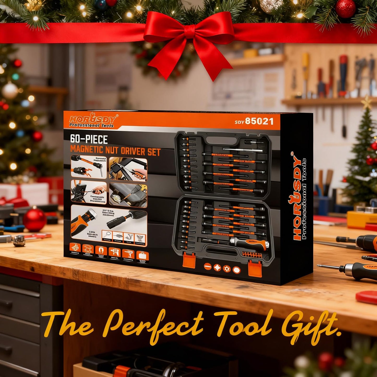 HORUSDY 60-Piece Magnetic Nut Driver Set with 6-in-1 Ratcheting Screwdriver NEW