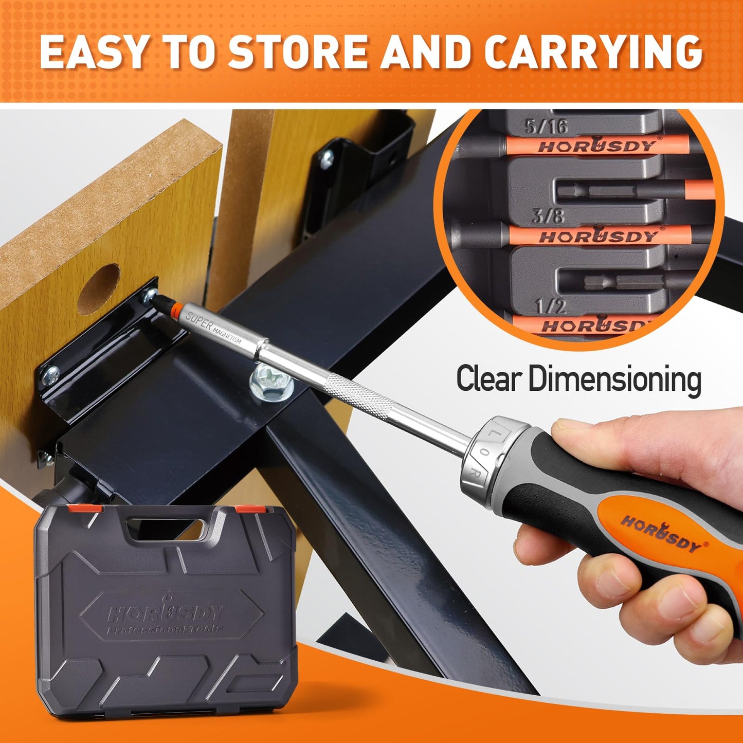 HORUSDY 60-Piece Magnetic Nut Driver Set with 6-in-1 Ratcheting Screwdriver NEW
