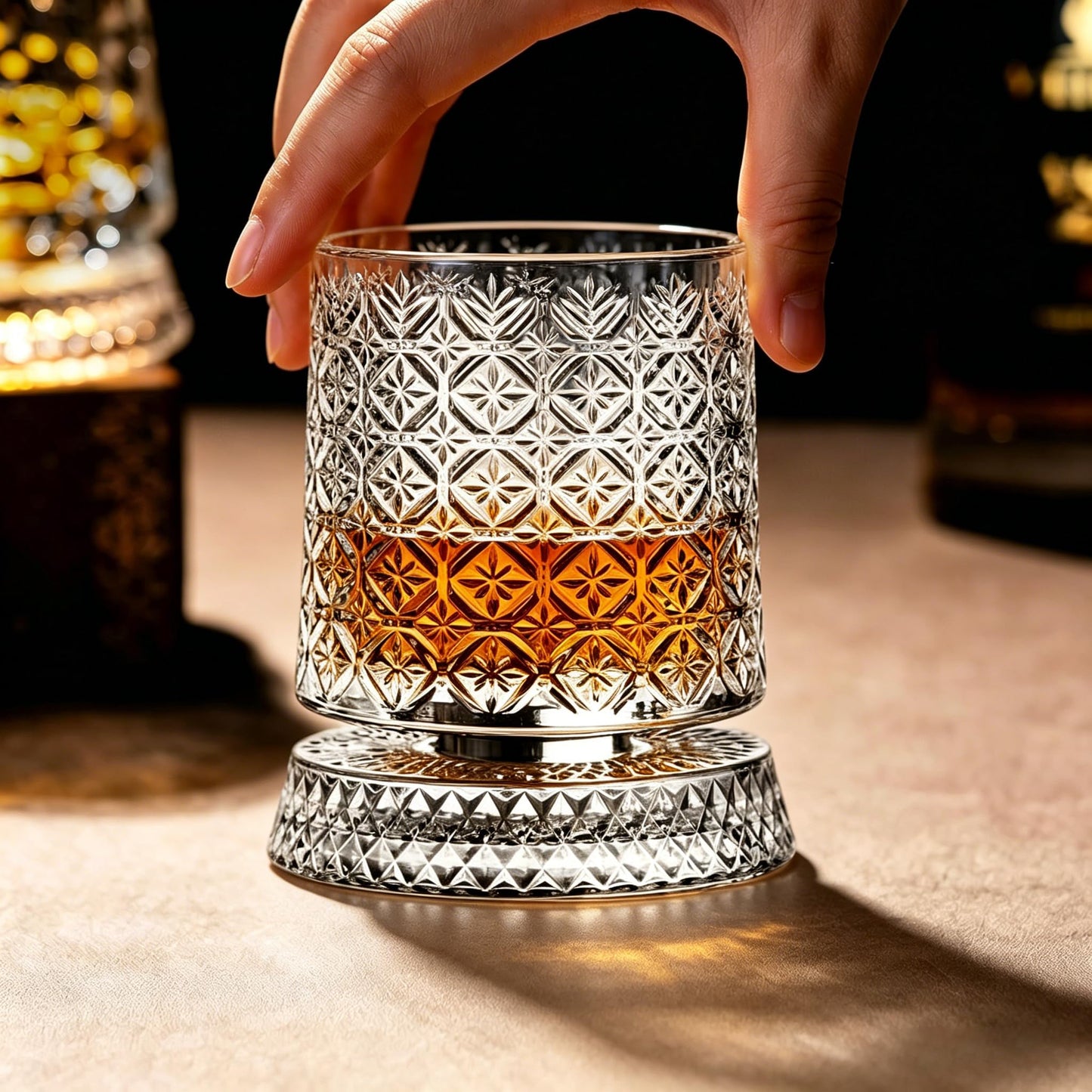Elegant Spinning Cognac Glasses Set with Classic Ice Flowers Glassware, 4.4 NEW