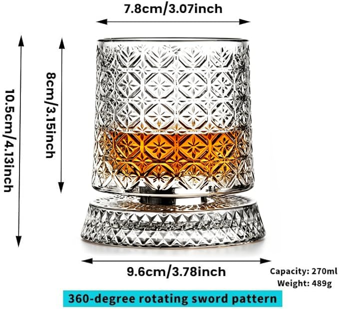 Elegant Spinning Cognac Glasses Set with Classic Ice Flowers Glassware, 4.4 NEW