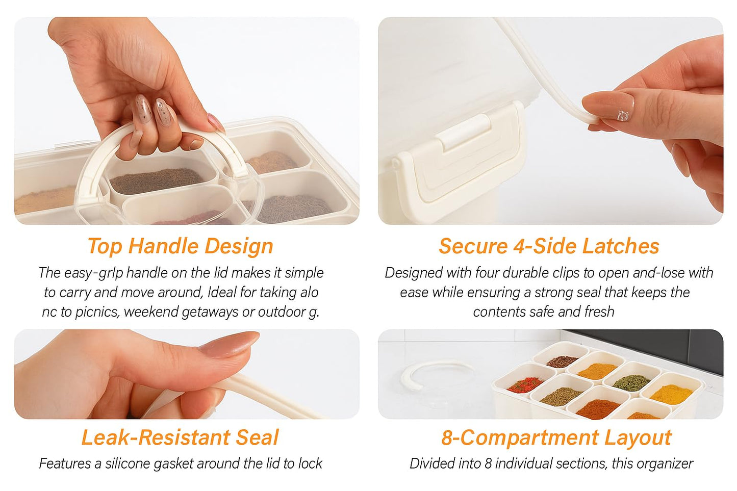 Corali 8-Compartment Bento Lunch Box Divided Serving Tray BPA-Free White NEW