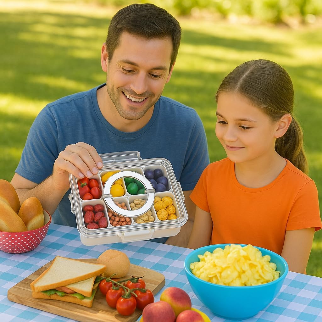 Corali 8-Compartment Bento Lunch Box Divided Serving Tray BPA-Free White NEW