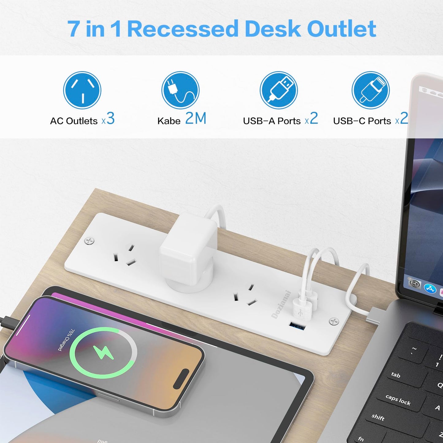 Dozianai Power Strip with 3 Outlets and 4 USB Ports (2 USB-C, 2 USB-A) DEMO